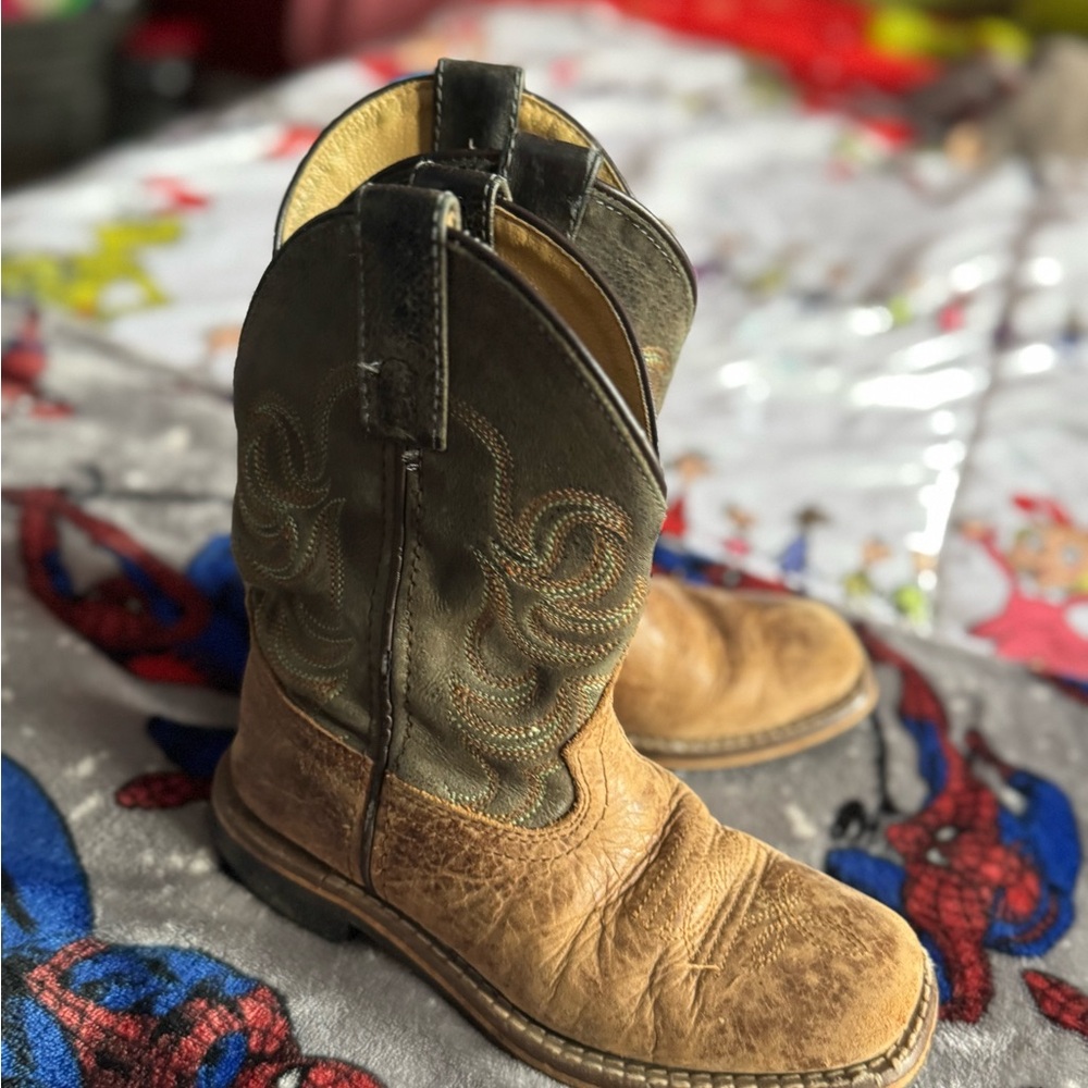 Children's Tan and Green Western Boots